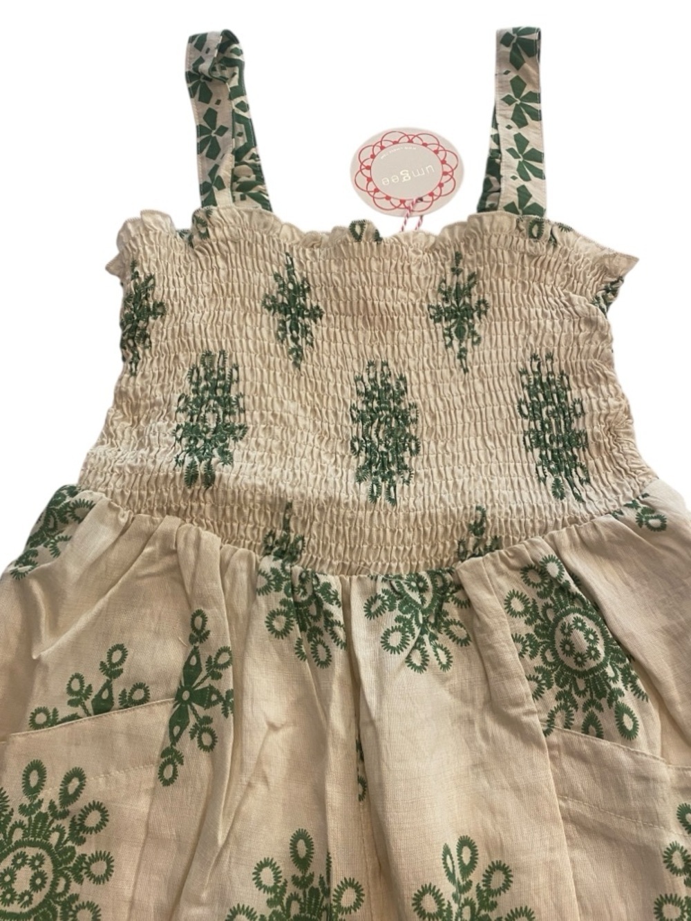 Umgee women’s Jumpsuit Romper Smocked Sleeveless Green Floral Print NEW size s